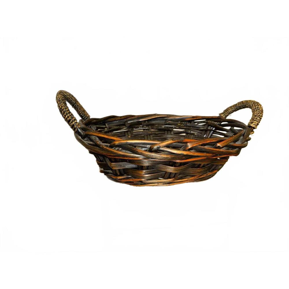 Primitive Rustic Brown Wicker Gathering Basket Side handles